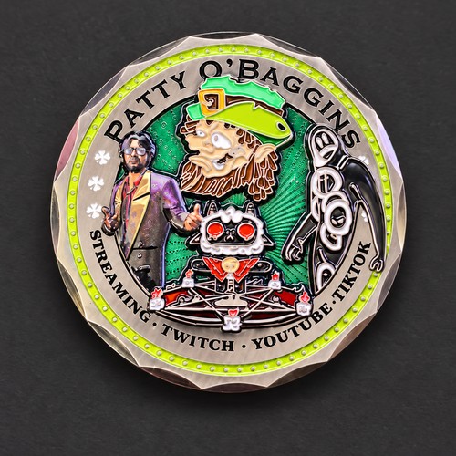 lit-koinz-gaming-hero-500 Patty O’Baggins gaming collectible coin with colorful artwork and lime green rim
